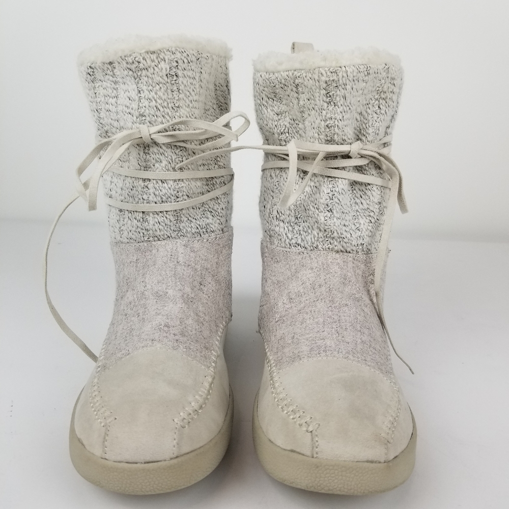Madden Girl Sweater Knit Faux Fur Lined Winter Boots Cream Lace Up Sz 6